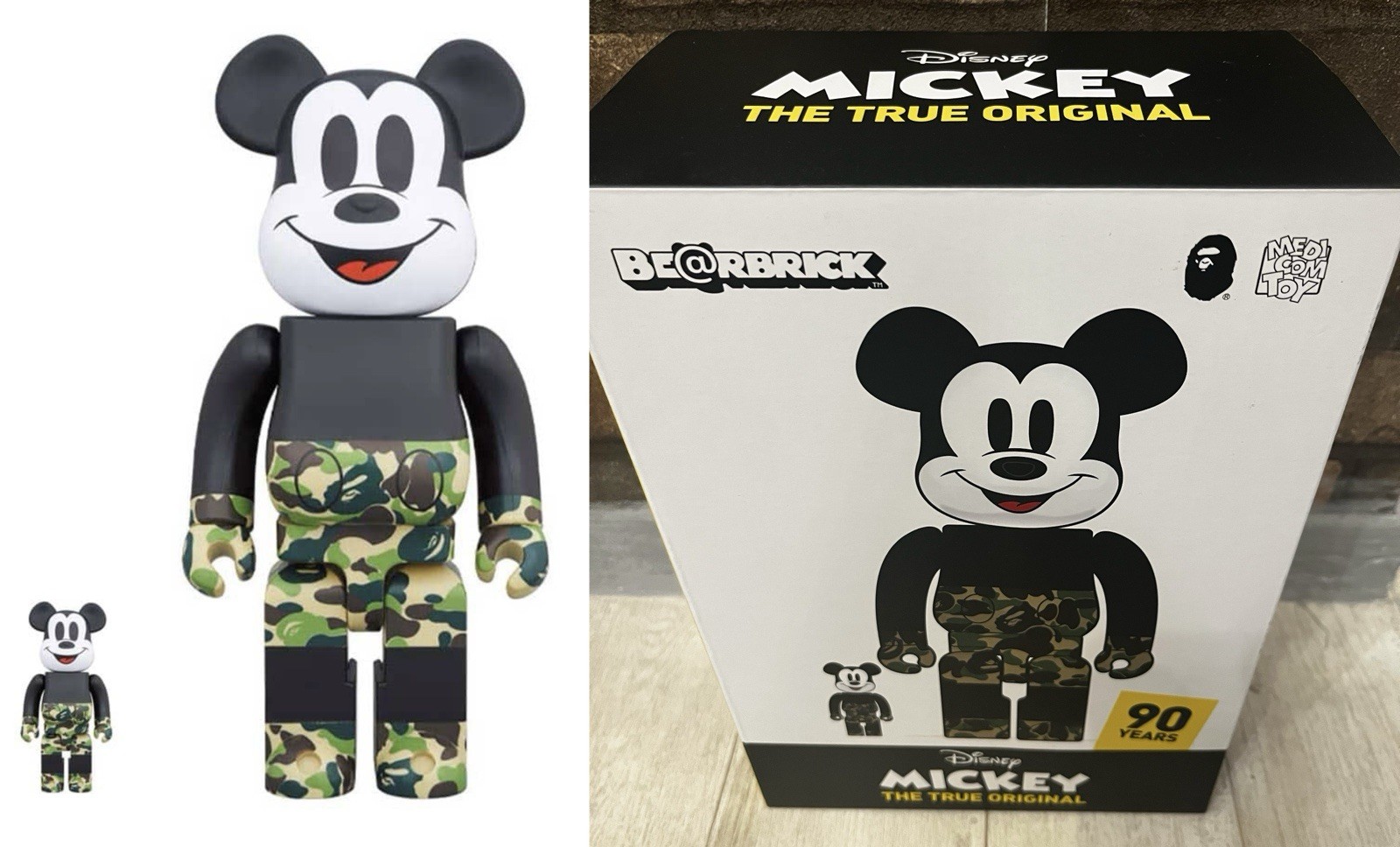 Medicom Toy BE@RBRICK Bape Mickey Camo 100%,400% a bathing ape Authentic