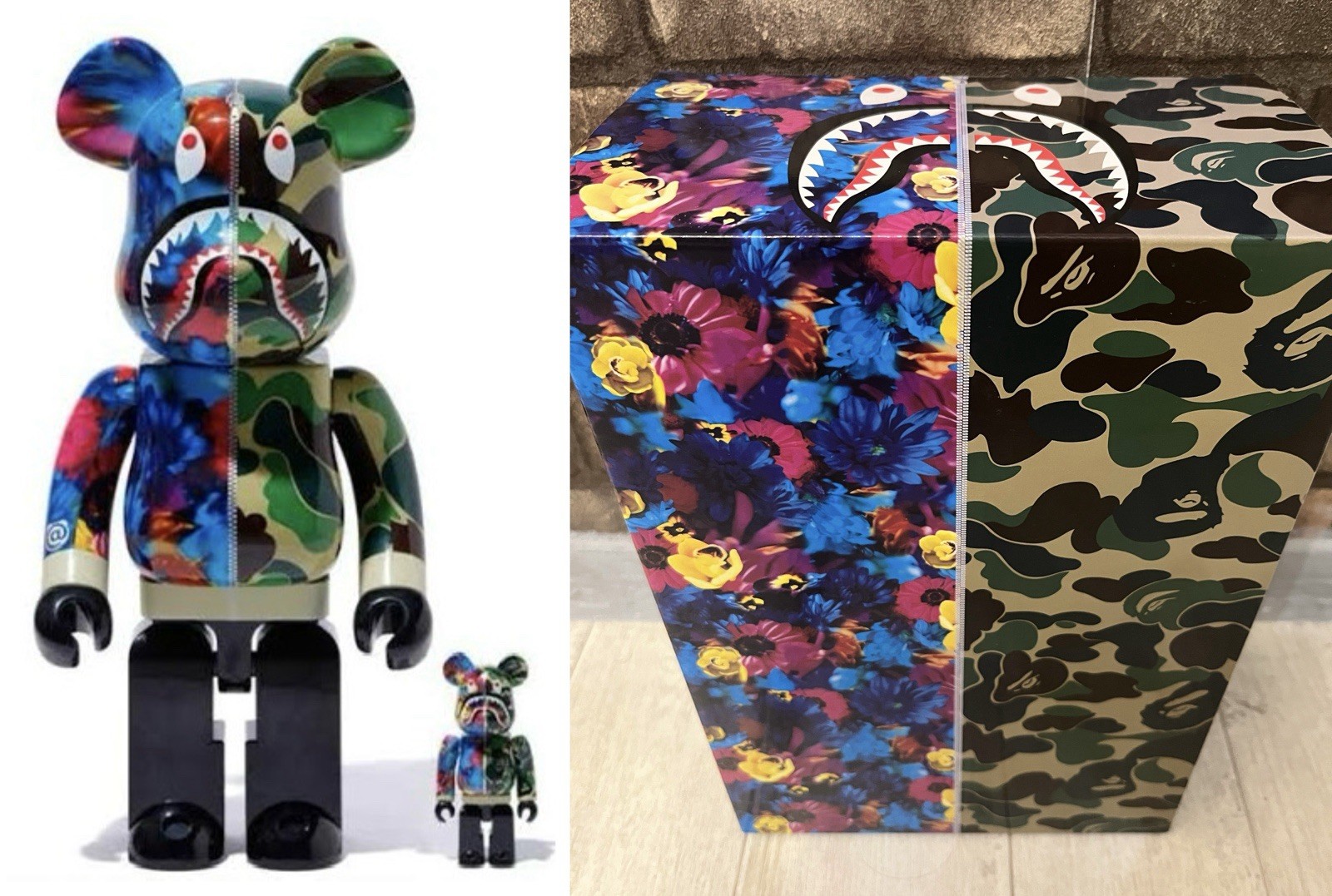 Medicom BE@RBRICK Bape Mika Ninagawa Camo Shark Green 400%,100% 2019 Bearbrick