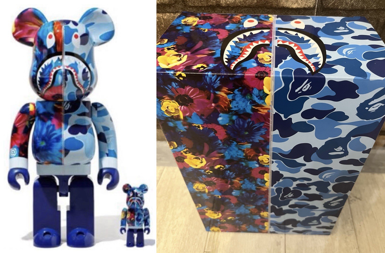 Medicom BE@RBRICK Bape Mika Ninagawa Camo Shark Blue 400%,100% 2019 Bearbrick