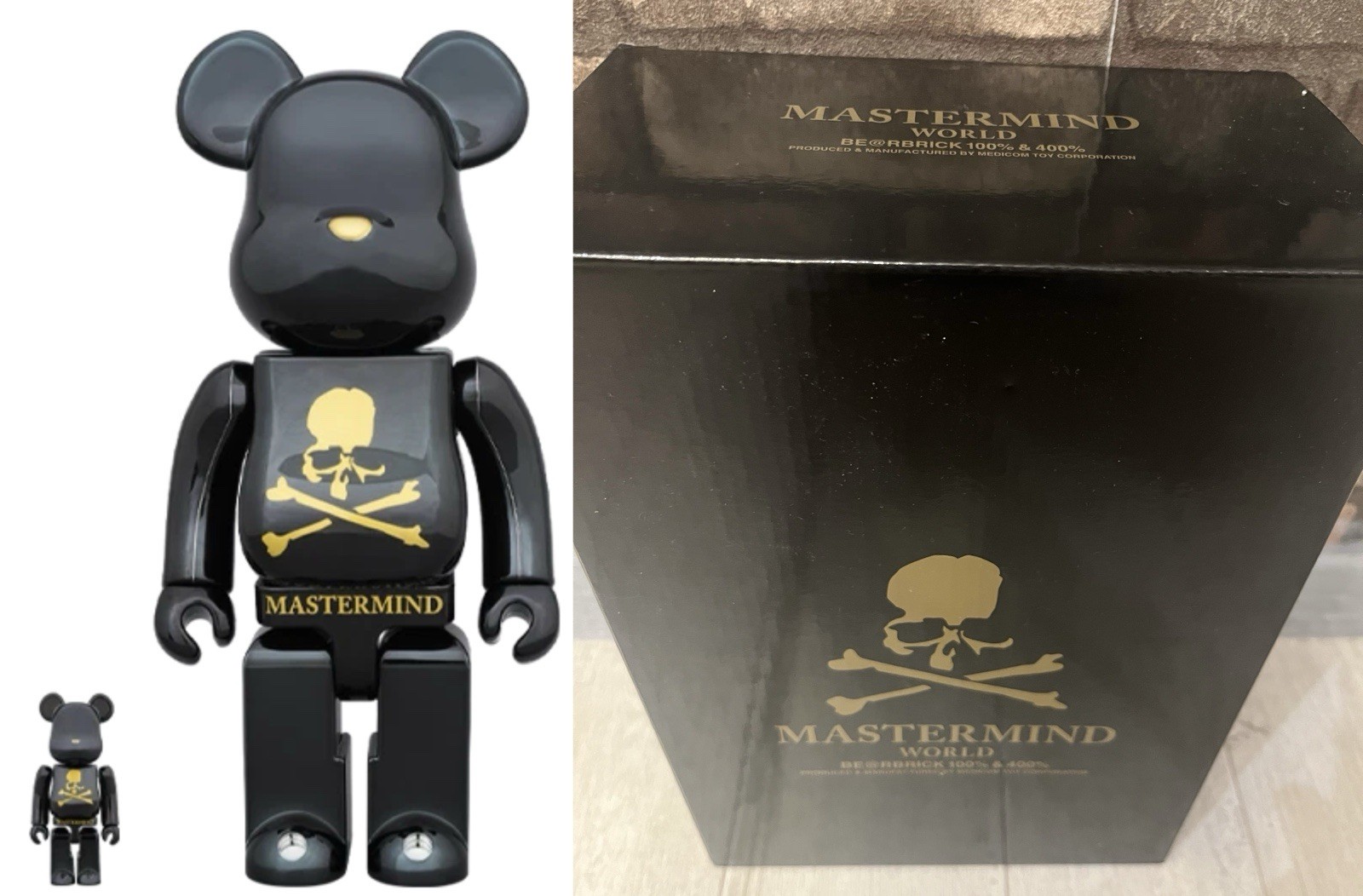 Medicom BE@RBRICK Mastermind World Black 繁栄 400%,100% 2019 Bearbrick Authentic